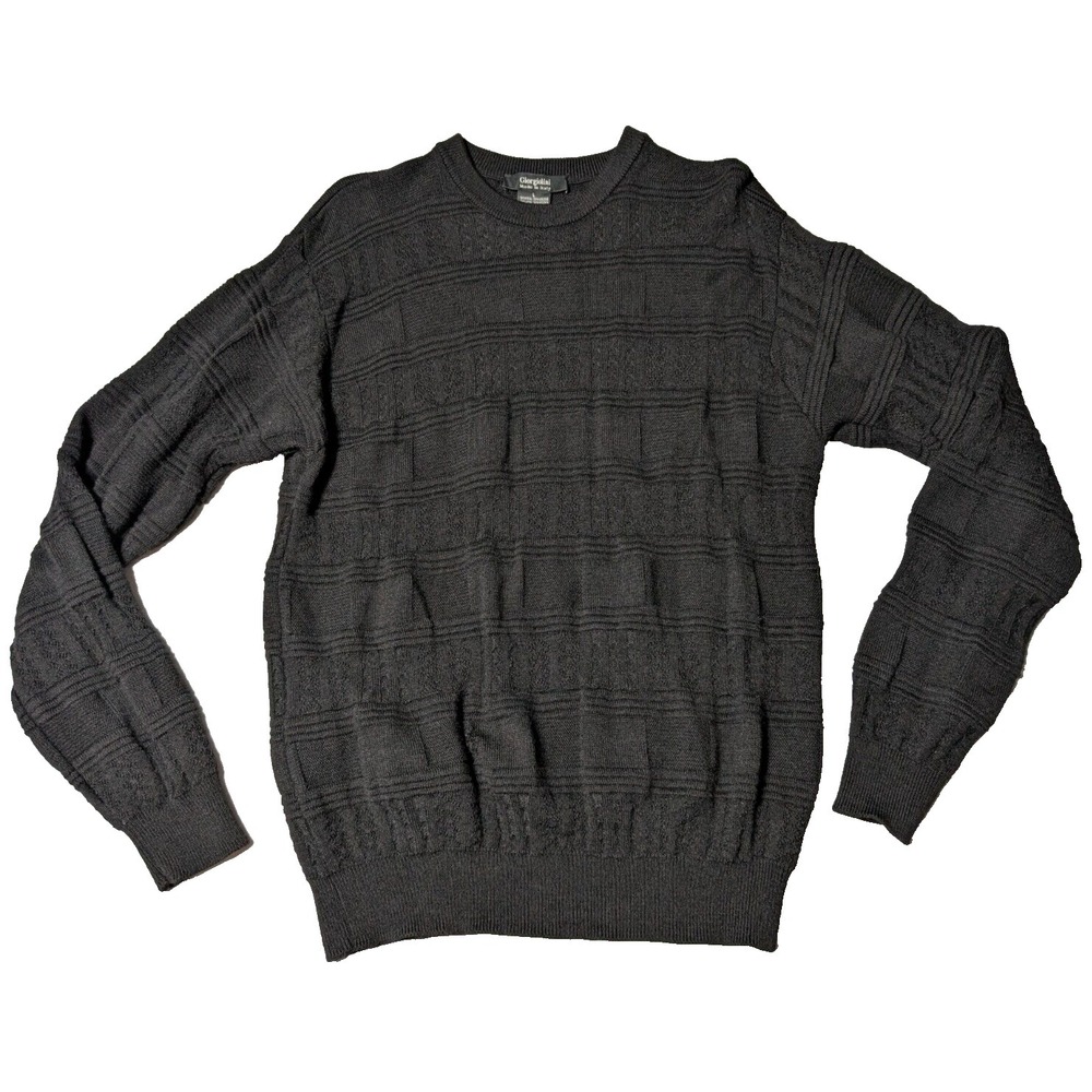 GIORGIOLINI Men Large Black Wool Viscose Long Sleeve Sweater‎ Made In Italy
